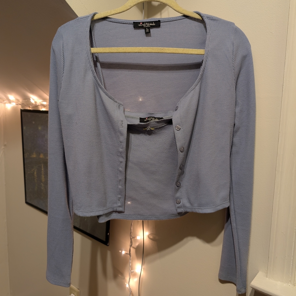 Y2k 2 Piece Spaghetti Strap Tank Crop Top Sweater Cardigan Set